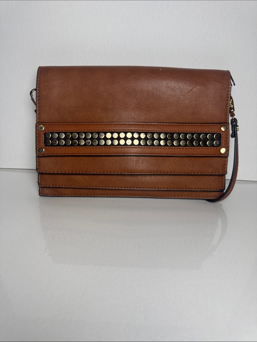 Steve Madden Brown Studded Foldover Wristlet